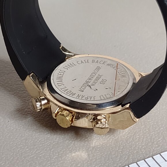 Untested Accutime Gold Tone And Black Watch - Picture 5 of 6